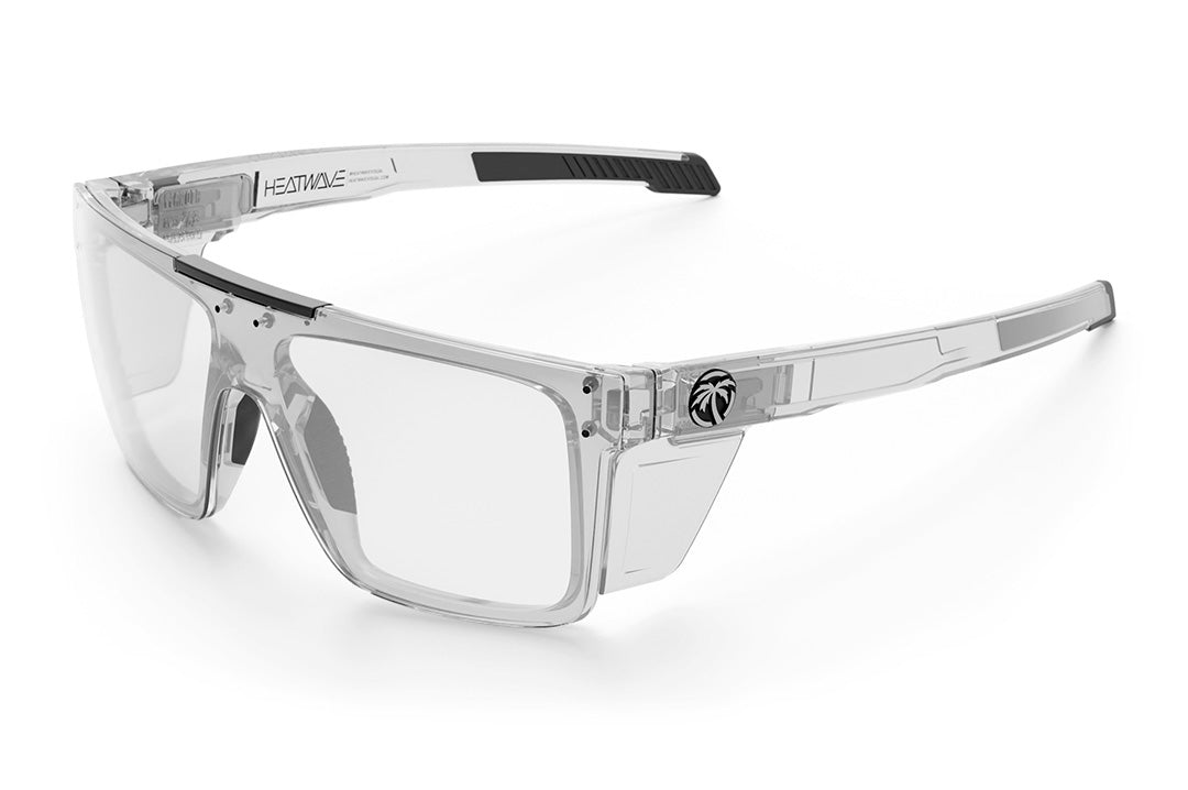Heat Wave Visual Performance Quatro Sunglasses with clear frame, anti-fog clear lens and clear side shields.